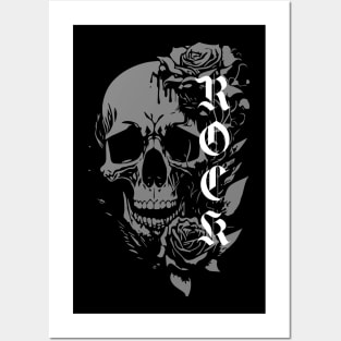 rock skull with roses Posters and Art